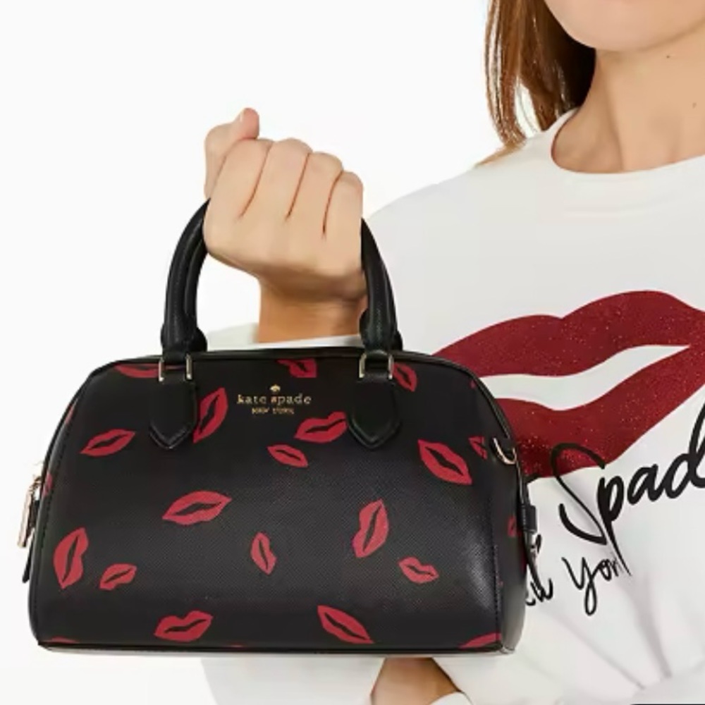 Kate Spade Madison Lip Tods Duffie Lipstick Print Bag Crossbody Top Handle - Picture 2 of 8